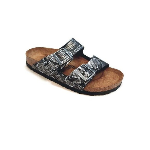 Birkenstock Arizona Sandals Mens 5 - 5.5 Womens 7 - 7.5 Black Python Narrow - Picture 1 of 9